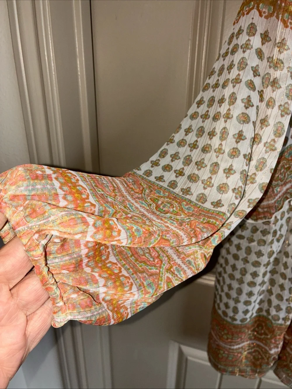 Rose & Olive Paisley V-Neck Blouse in Cream, Olive & Terracotta - Picture 2 of 9